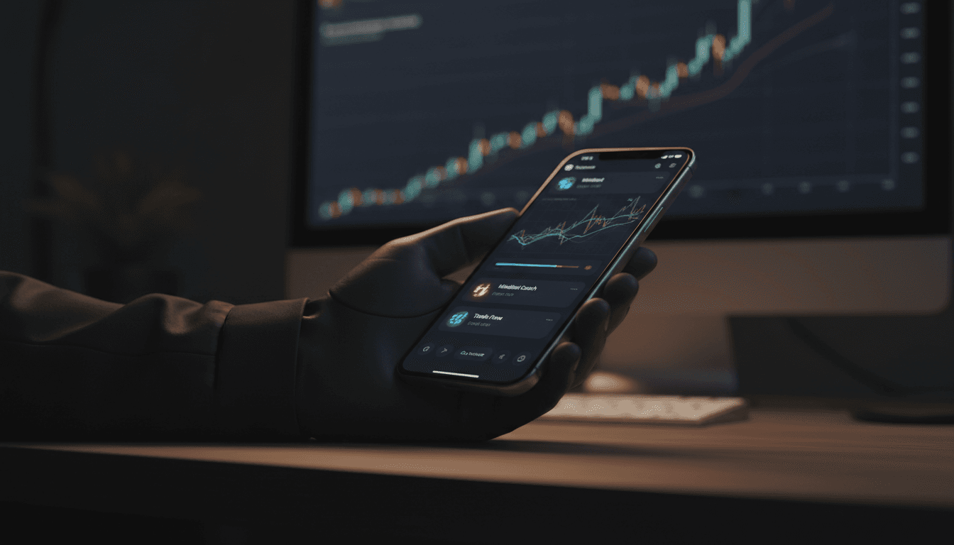 Trader reviewing real-time coaching guidance on smartphone